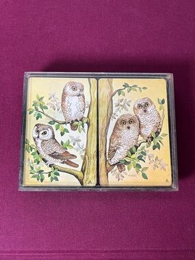 HOYLE Double Deck Woodland Owl Design Playing Cards Plastic Coated Vintage USA